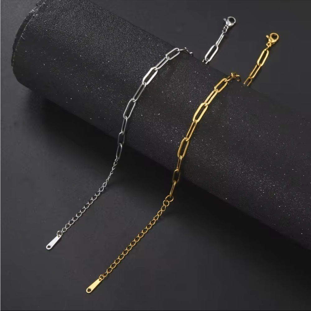 14K Gold Plated or Silver Paperclip Chain Bracelet Chain Link Layering Bracelet
